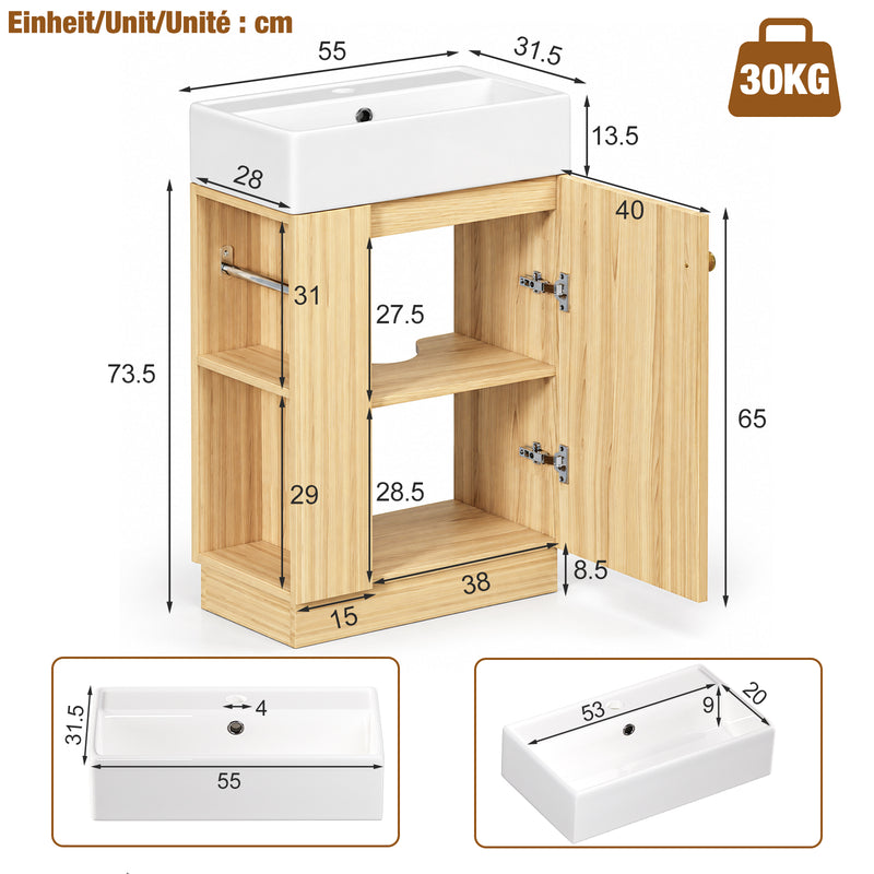 Yorbay Waschbeckenunterschrank mit Keramikbecken, Stauraum und Toilettenpapierhalter - YW032-D106 - 12 - Yorbay.de