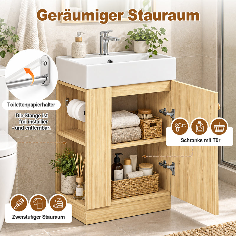Yorbay Waschbeckenunterschrank mit Keramikbecken, Stauraum und Toilettenpapierhalter - YW032-D106 - 13 - Yorbay.de