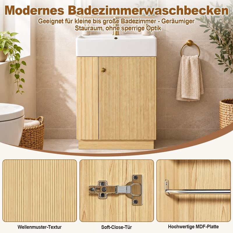 Yorbay Waschbeckenunterschrank mit Keramikbecken, Stauraum und Toilettenpapierhalter - YW032-D106 - 14 - Yorbay.de