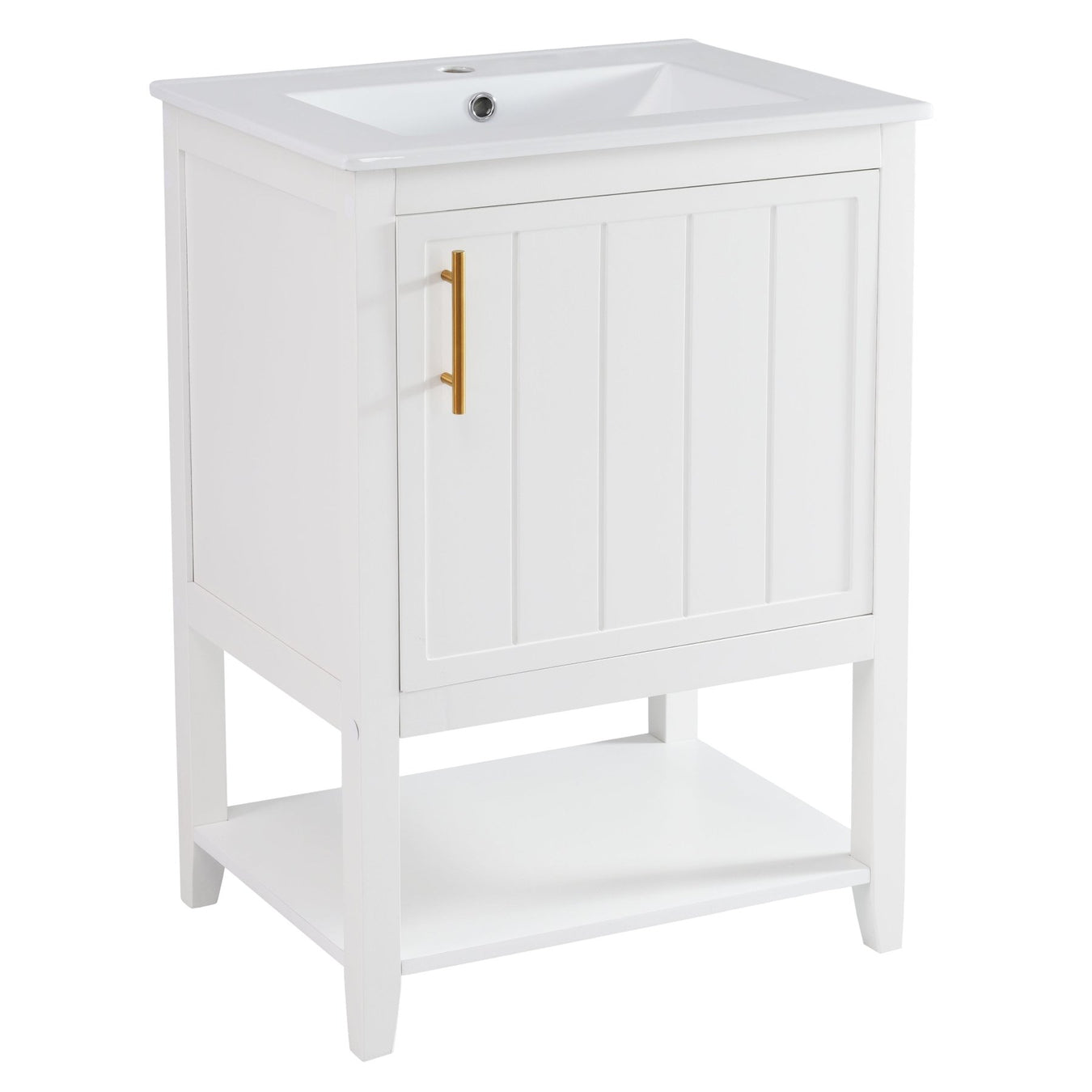 Waschtischunterschrank 60 cm mit Keramikwaschbecken und Ablage - YB - LY316607AAA - 6 - Yorbay.de