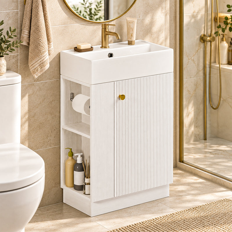 Yorbay Waschbeckenunterschrank mit Keramikbecken, Stauraum und Toilettenpapierhalter - YW032-D105 - 7 - Yorbay.de