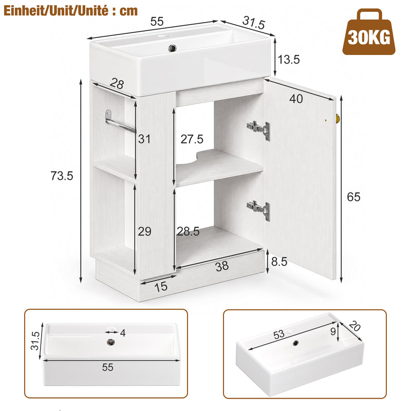 Yorbay Waschbeckenunterschrank mit Keramikbecken, Stauraum und Toilettenpapierhalter - YW032-D105 - 3 - Yorbay.de