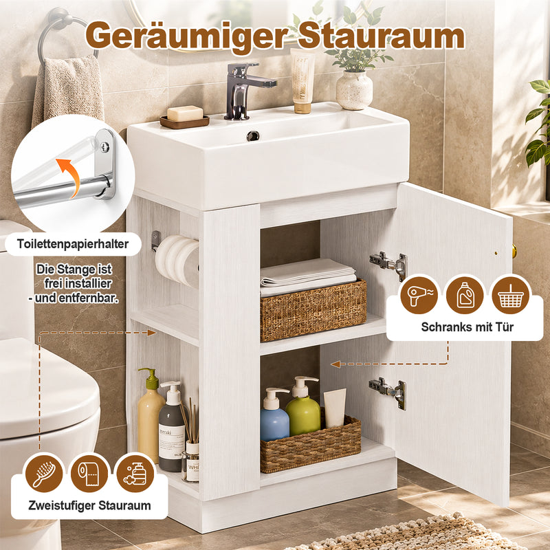 Yorbay Waschbeckenunterschrank mit Keramikbecken, Stauraum und Toilettenpapierhalter - YW032-D105 - 4 - Yorbay.de