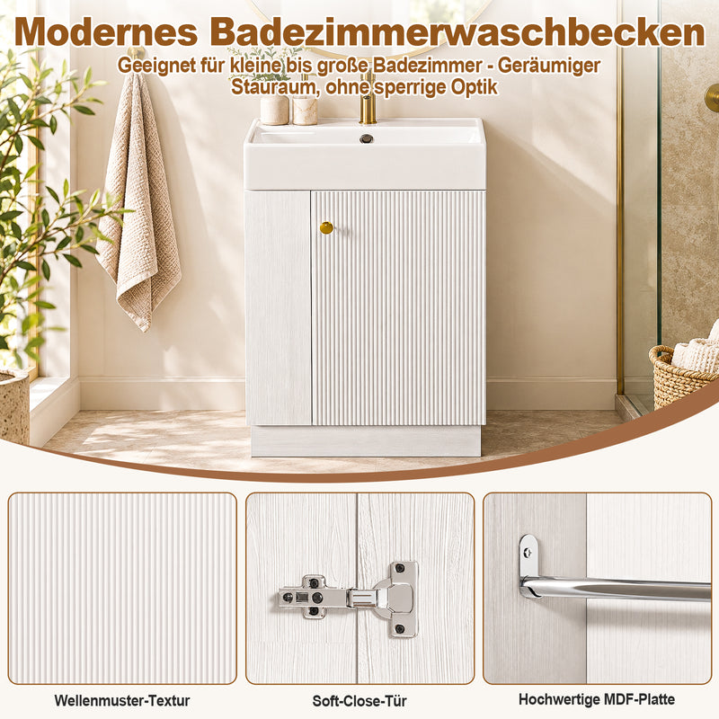 Yorbay Waschbeckenunterschrank mit Keramikbecken, Stauraum und Toilettenpapierhalter - YW032-D105 - 5 - Yorbay.de