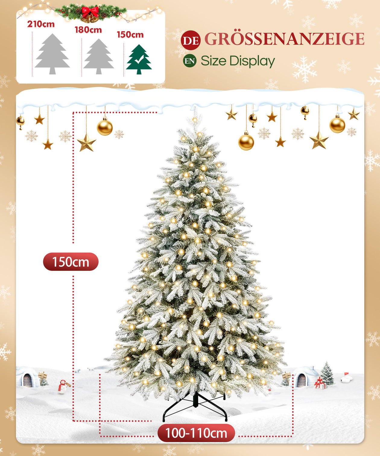 Yorbay künstlicher Weihnachtsbaum mit Schnee und warmweißen LED - Leuchten, 150 cm, 180 cm und 210 cm - O026 - 3 - Yorbay.de