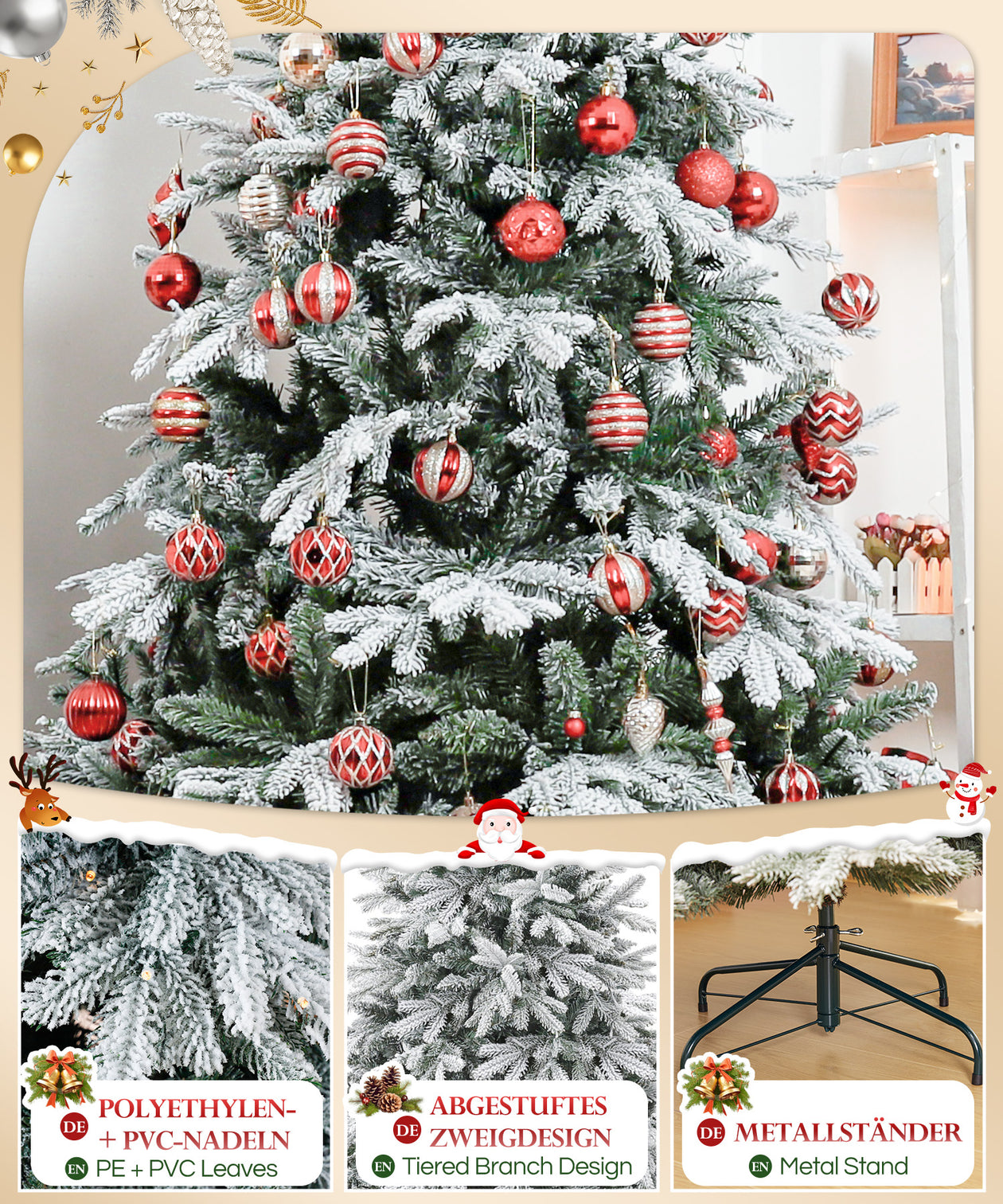 Yorbay künstlicher Weihnachtsbaum mit Schnee und warmweißen LED - Leuchten, 150 cm, 180 cm und 210 cm - O026 - 6 - Yorbay.de