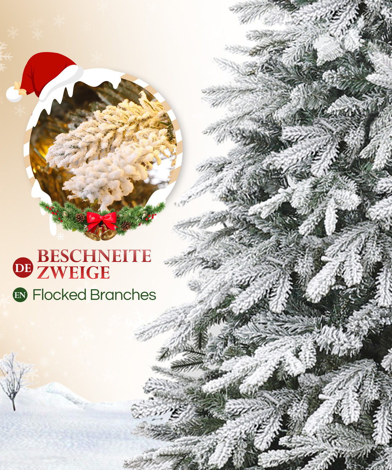 Yorbay künstlicher Weihnachtsbaum mit Schnee und warmweißen LED - Leuchten, 150 cm, 180 cm und 210 cm - O026 - 8 - Yorbay.de