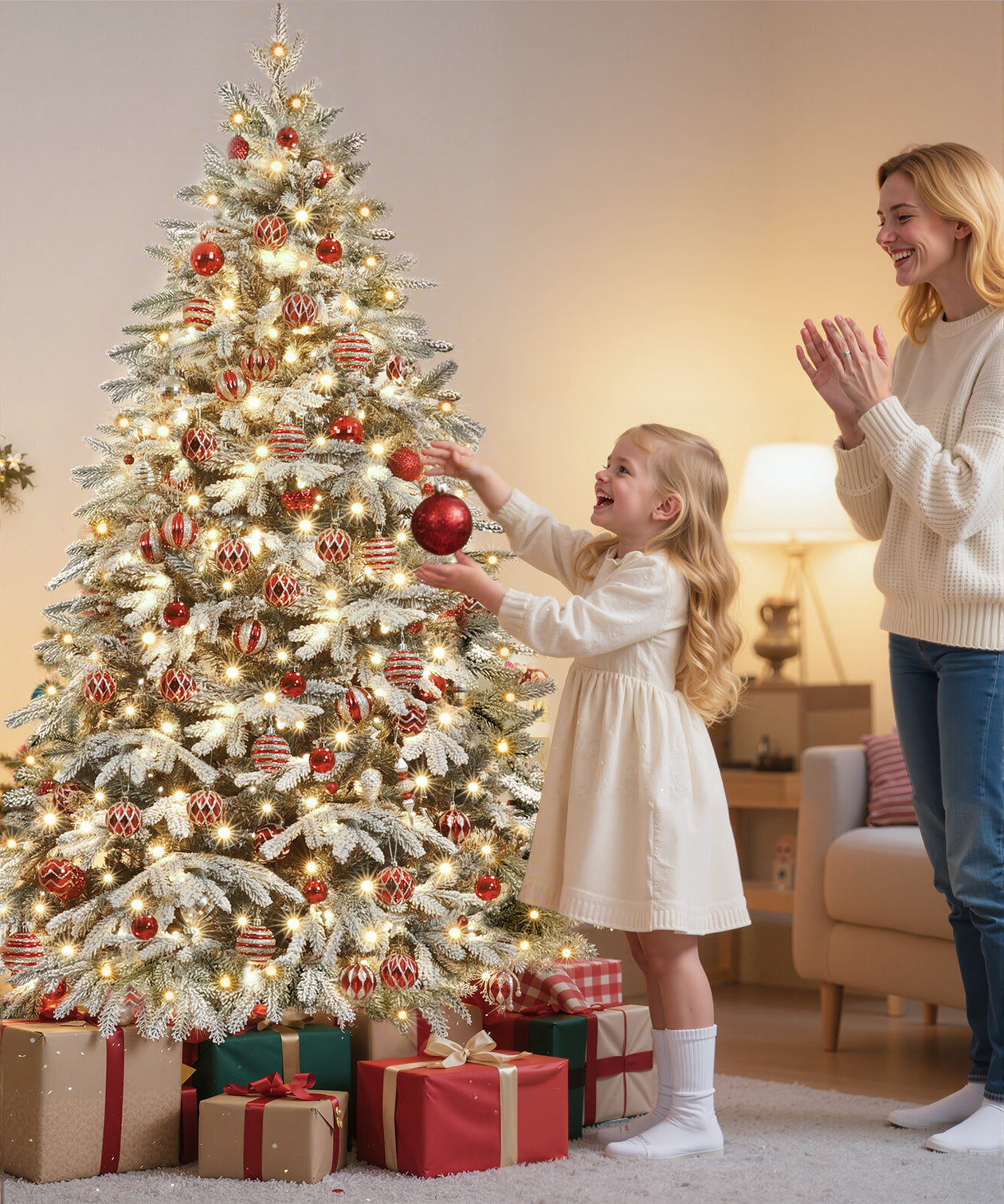Yorbay künstlicher Weihnachtsbaum mit Schnee und warmweißen LED - Leuchten, 150 cm, 180 cm und 210 cm - O026 - 14 - Yorbay.de