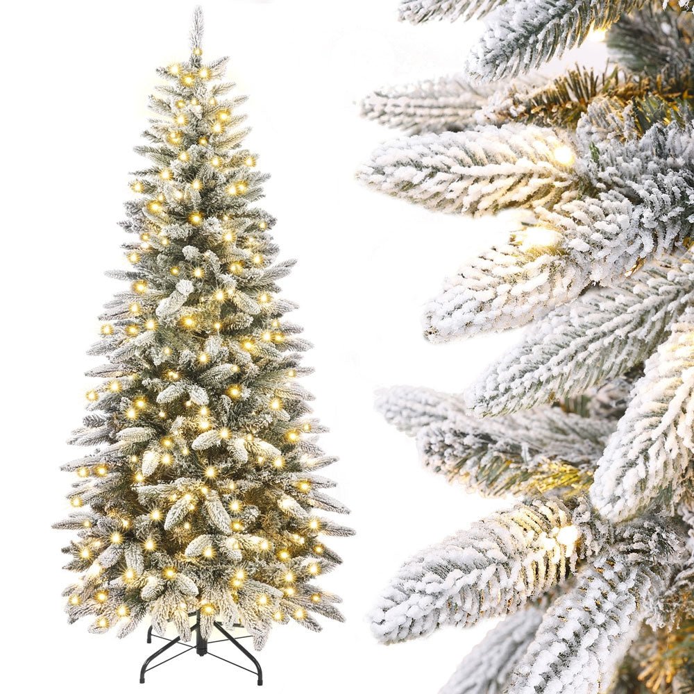 Schmaler künstlicher Weihnachtsbaum mit Beleuchtung und Schnee, 180 cm