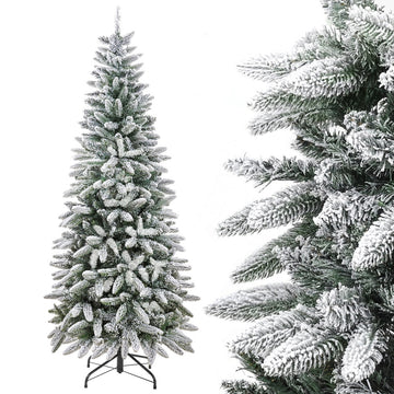 Schmaler künstlicher Weihnachtsbaum mit Beleuchtung und Schnee, 180 cm /  210 cm — Yorbay.de