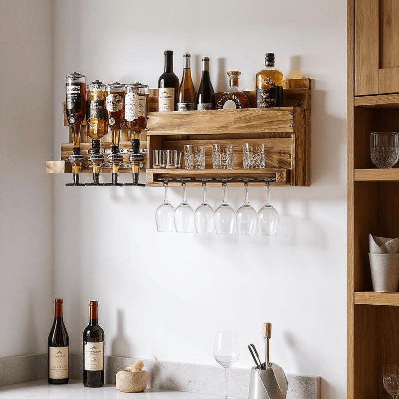 flaschen aufbewahrung wand Weinregal aus Holz zur Wandmontage mit 4 Getränkespender — Yorbay.de