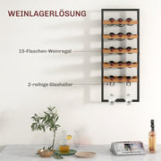 Weinregal wandmontierbar für 15 Flaschen & 4 Weingläser - YB - T3323P305370 - 7 - Yorbay.de