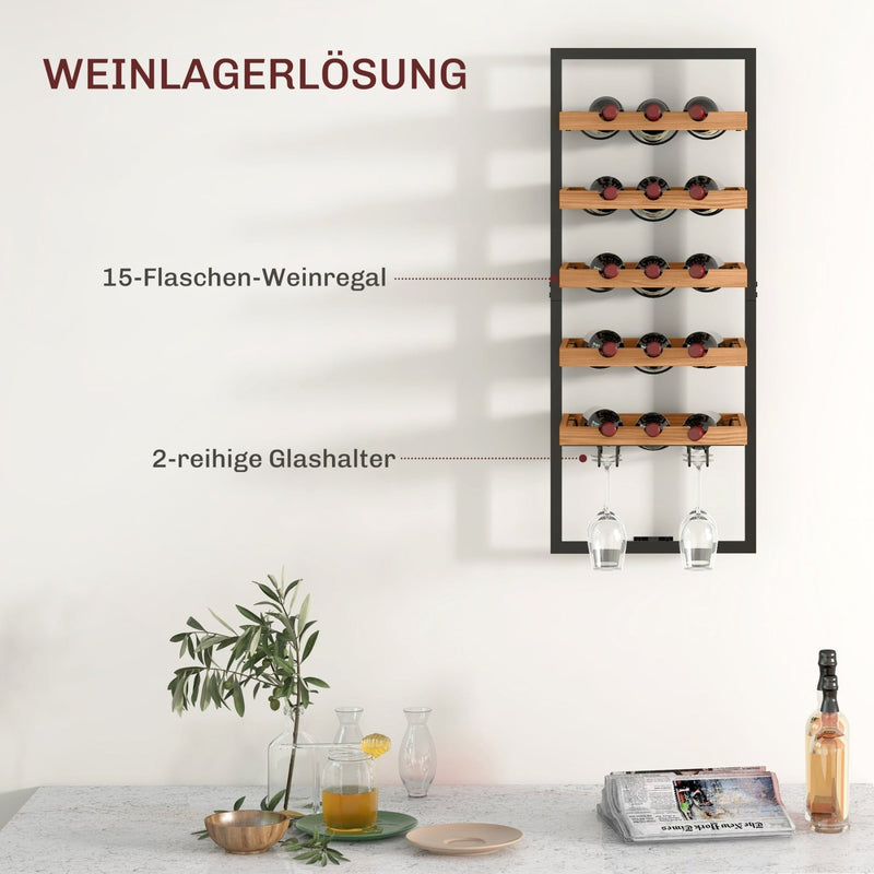 Weinregal wandmontierbar für 15 Flaschen & 4 Weingläser - YB - T3323P305370 - 7 - Yorbay.de