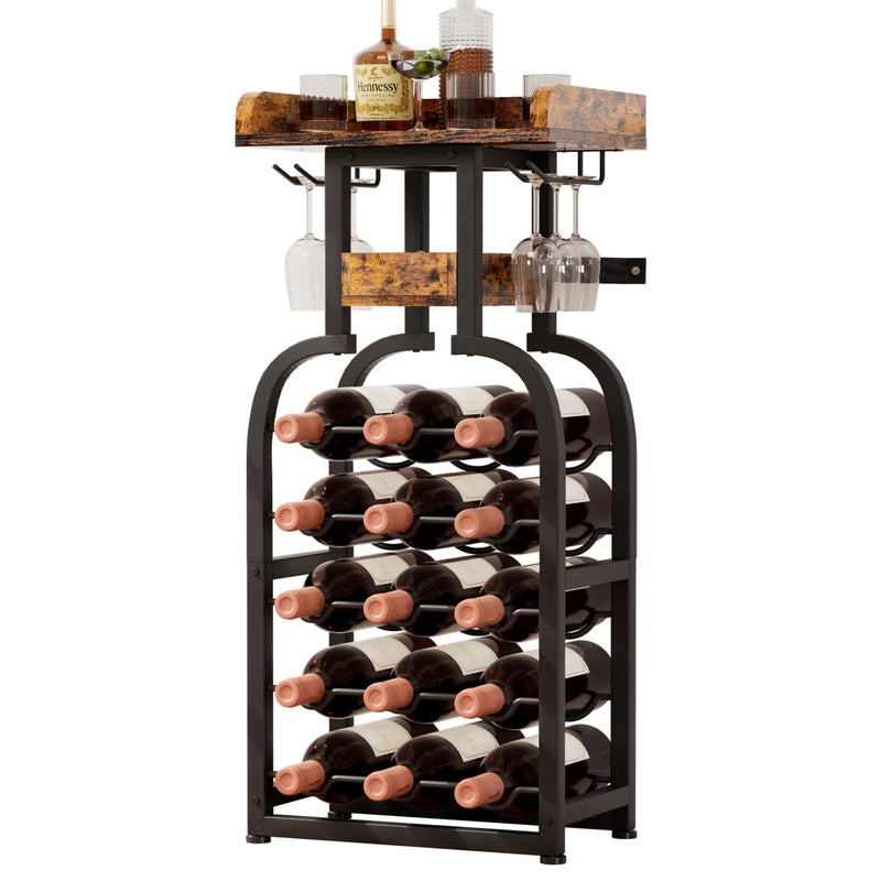 Yorbay Freistehendes Weinregal für 15 Flaschen mit Glashaltern - YB048 - T046A - 1 - Yorbay.de