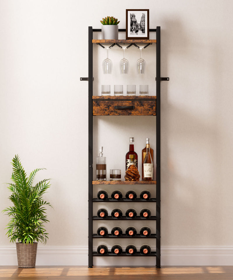 Yorbay Freistehendes Weinregal für 16 Flaschen und 9 Weingläser
