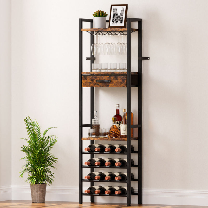 Yorbay Freistehendes Weinregal für 16 Flaschen und 9 Weingläser