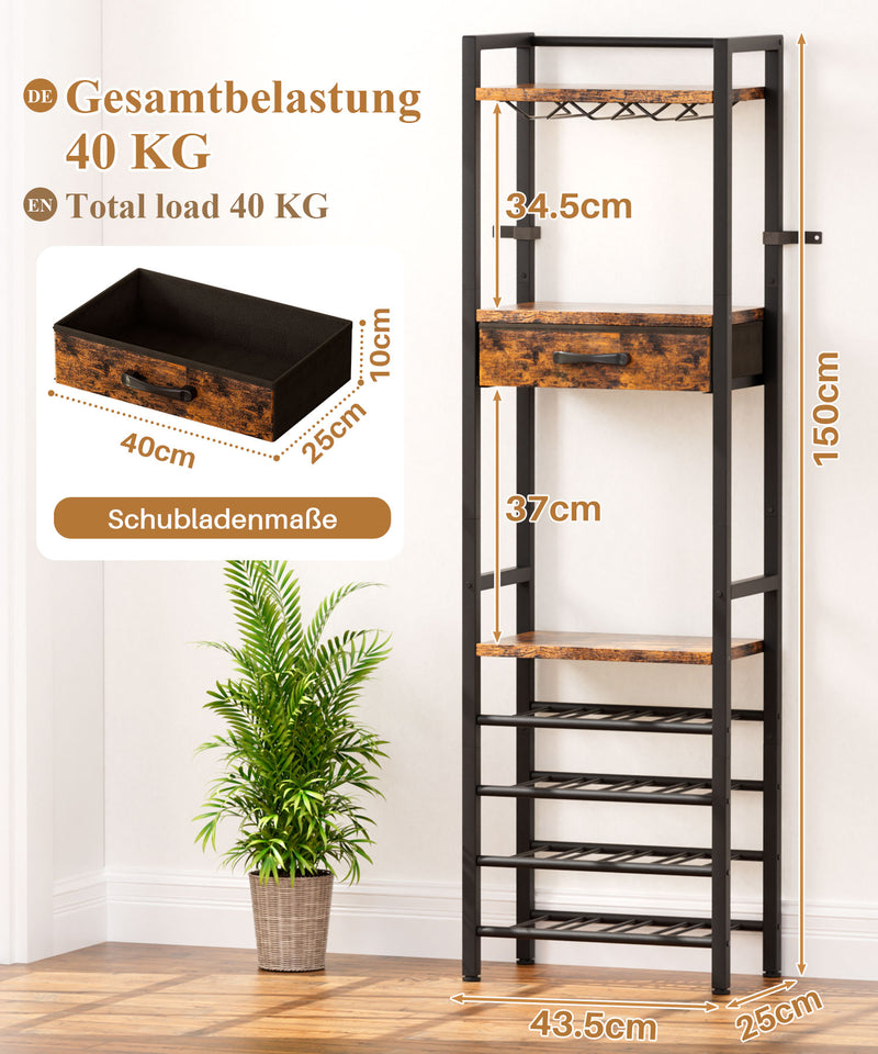 Yorbay Freistehendes Weinregal für 16 Flaschen und 9 Weingläser