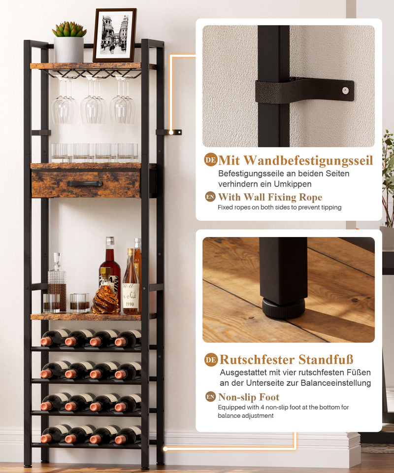 Yorbay Freistehendes Weinregal für 16 Flaschen und 9 Weingläser