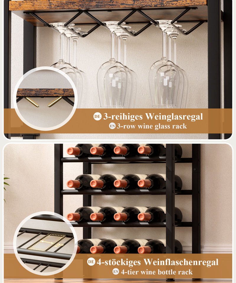 Yorbay Freistehendes Weinregal für 16 Flaschen und 9 Weingläser