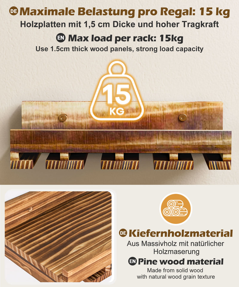 Yorbay Wand - Weinregal 2er Set aus Kiefernholz mit Ablage & Weinglashalter - YB086 - D043 - 7 - Yorbay.de