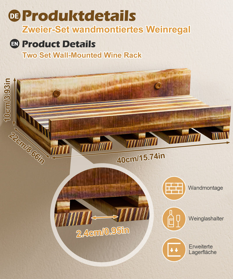 Yorbay Wand - Weinregal 2er Set aus Kiefernholz mit Ablage & Weinglashalter - YB086 - D043 - 3 - Yorbay.de