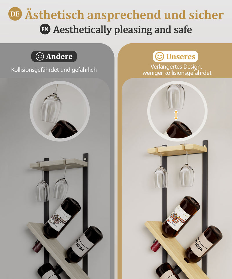 Yorbay Wand-Weinregal für 4 Flaschen und 4 Gläser