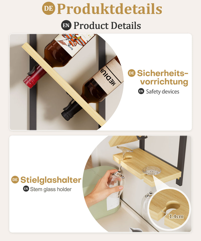 Yorbay Wand-Weinregal für 4 Flaschen und 4 Gläser