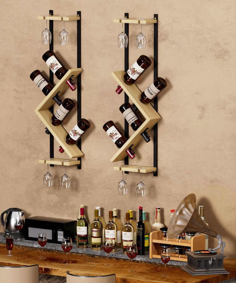 Yorbay Wand-Weinregal für 4 Flaschen und 4 Gläser