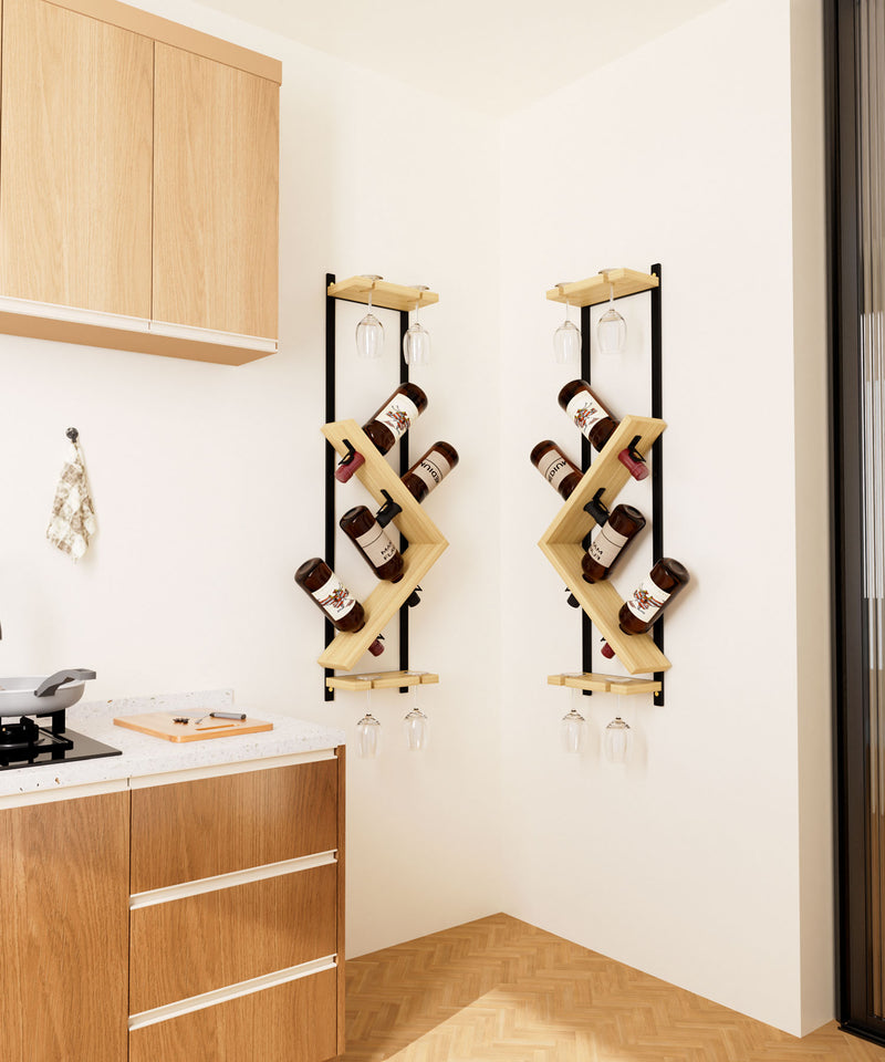 Yorbay Wand-Weinregal für 4 Flaschen und 4 Gläser