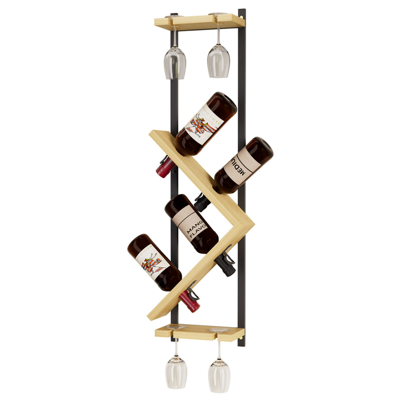 Yorbay Wand-Weinregal für 4 Flaschen und 4 Gläser