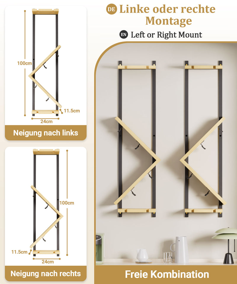 Yorbay Wand-Weinregal für 4 Flaschen und 4 Gläser