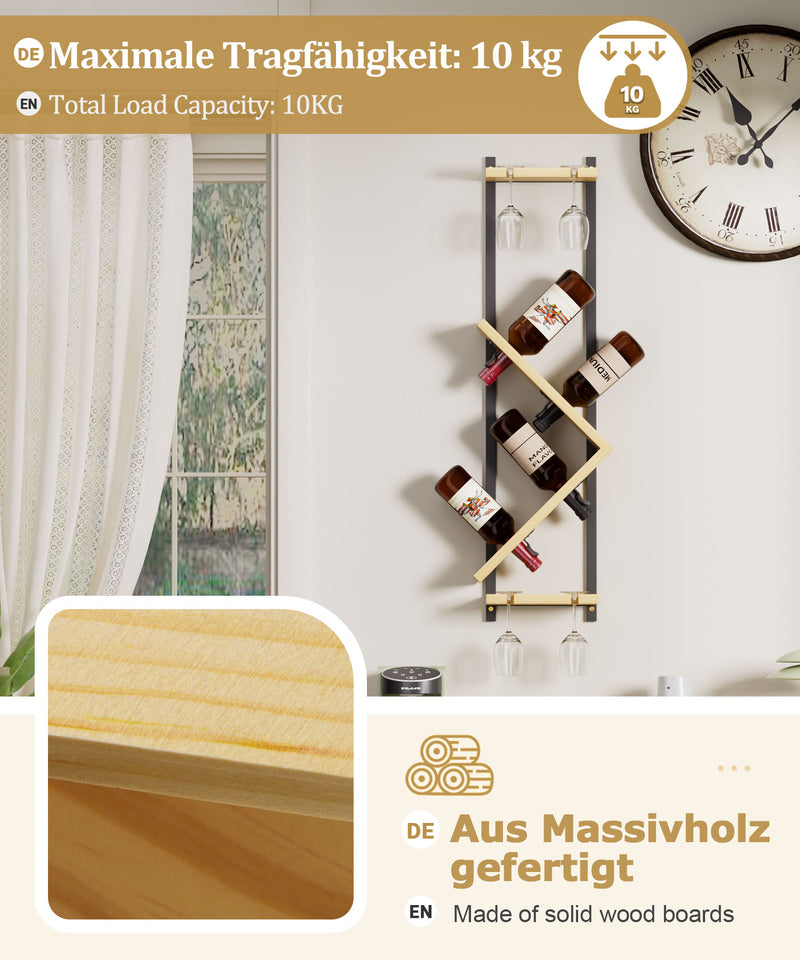 Yorbay Wand-Weinregal für 4 Flaschen und 4 Gläser