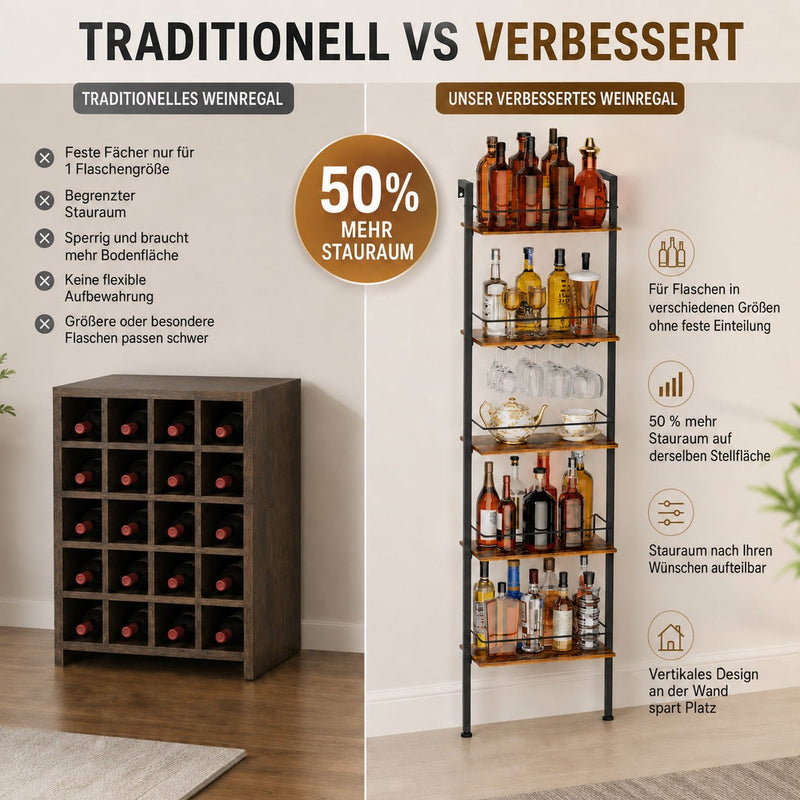 Yorbay 5-stufiges Wand- & Stand-Weinregal mit LED - YS033-T115 - 6 - Yorbay.de