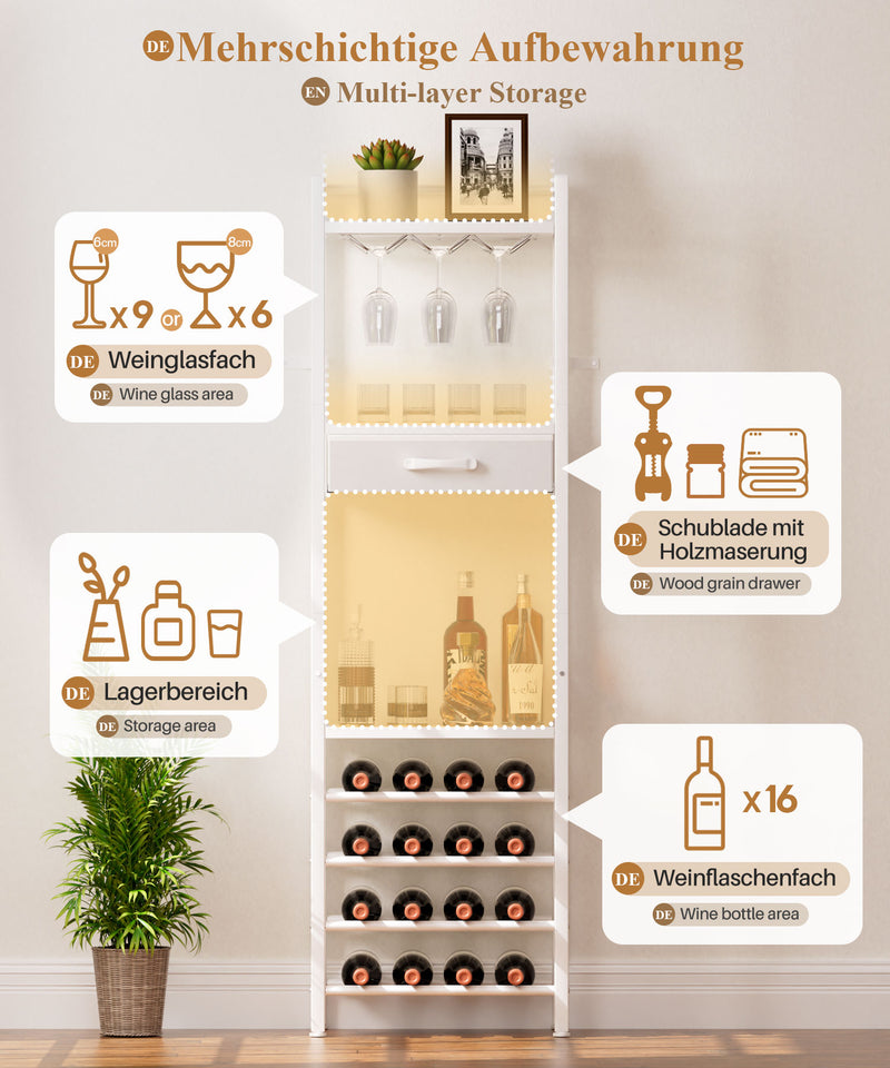 Yorbay Freistehendes Weinregal für 16 Flaschen und 9 Weingläser