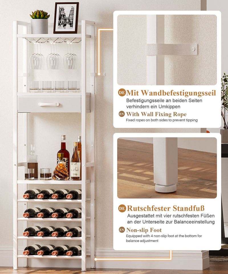 Yorbay Freistehendes Weinregal für 16 Flaschen und 9 Weingläser