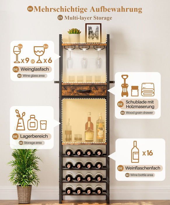 Yorbay Freistehendes Weinregal für 16 Flaschen und 9 Weingläser - YB048 - T047 - 4 - Yorbay.de