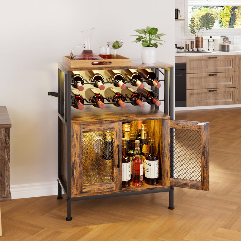 Weinschrank Industrial mit LED, Flaschenregal & Glashalter —