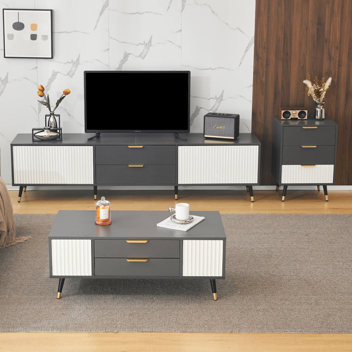 3 - teiliges Wohnzimmerset: TV - Schrank, Couchtisch & Beistelltisch - YB - 5321801234ZAA - 2 - Yorbay.de