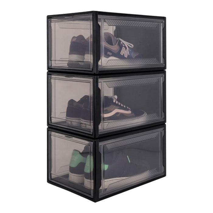 Set of 3 plastic shoe boxes for shoes up to size 48 black L Yorbay