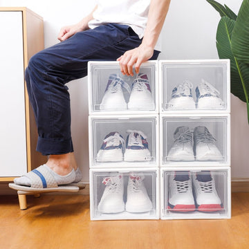 aufbewahrung schuhe box Schuhbox Set aus Kunststoff für Schuhe bis Größe 48, weiß, stapelbar —  Yorbay.de