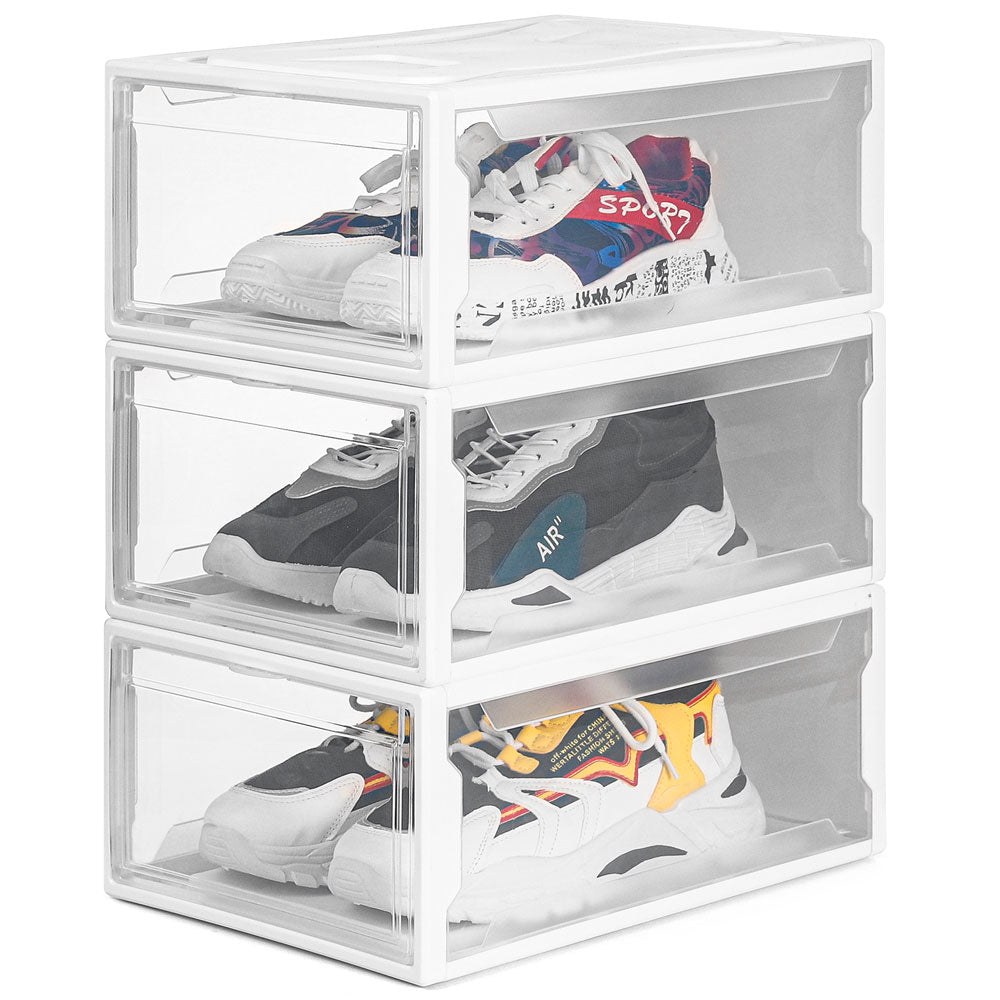 schuhbox aufbewahrung Schuhbox Set aus Kunststoff für Schuhe bis Größe 48, weiß, stapelbar — Yorbay.de