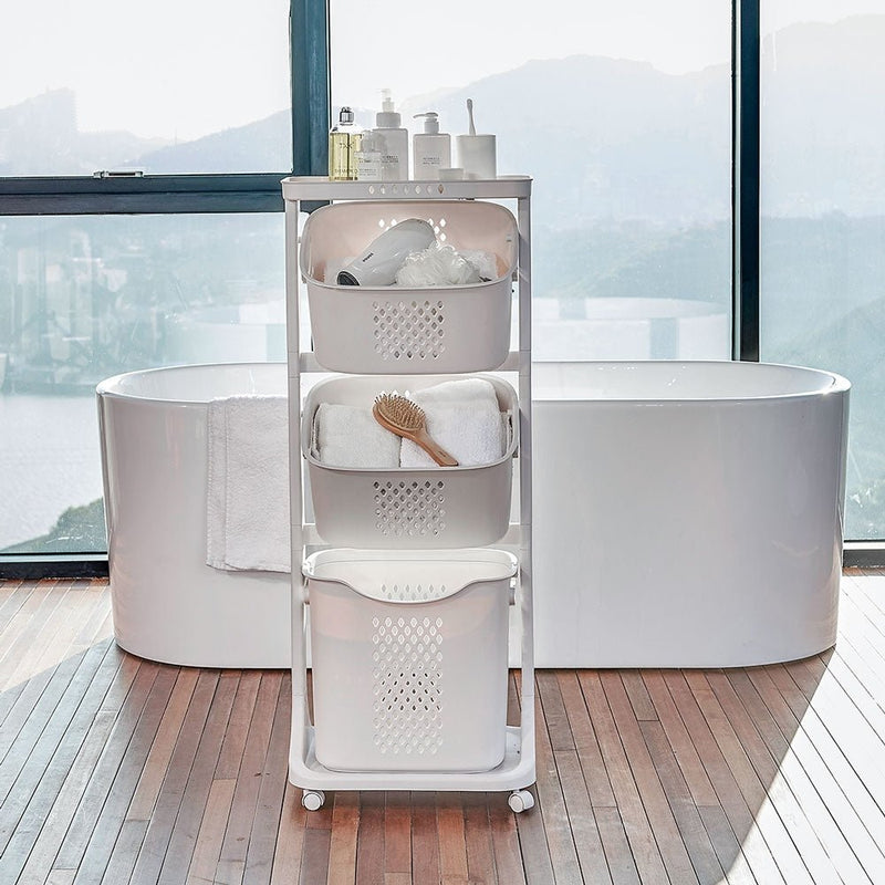 Yorbay Wäschesammler mit 4 Fächern aus Kunststoff auf Rollen a02