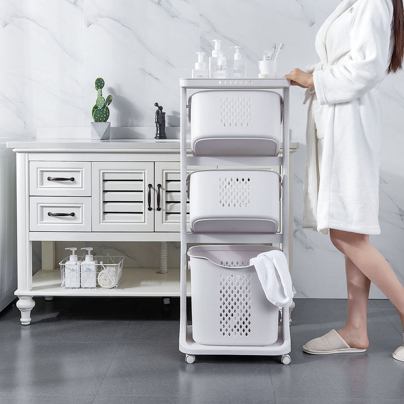 Yorbay Wäschesammler mit 4 Fächern aus Kunststoff auf Rollen a09