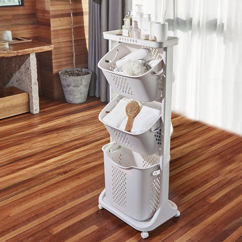 Yorbay Wäschesammler mit 4 Fächern aus Kunststoff auf Rollen a10