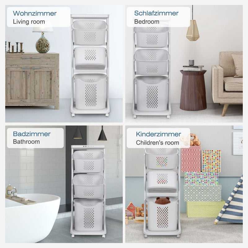 Yorbay Wäschesammler mit 4 Fächern aus Kunststoff auf Rollen a11