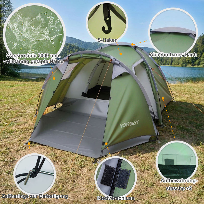 Yorbay 2 - Raum Campingzelt mit Vorraum & Seitentür – PU3000 mm, UV50+ - YP028-W028 - 4 - Yorbay.de