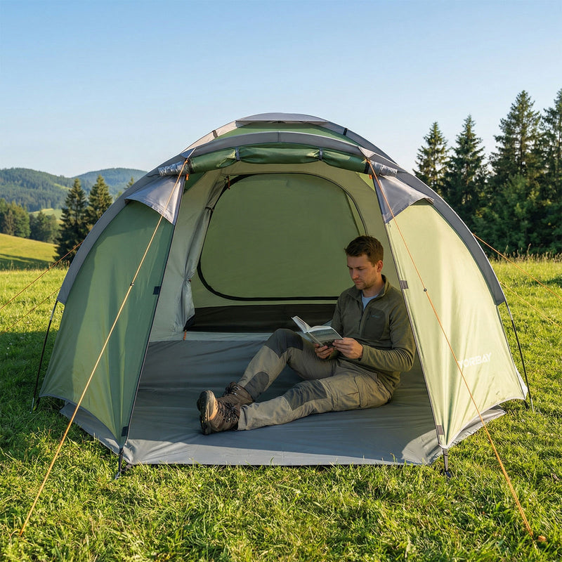 Campingzelt 3-4 Personen PU3000 mm mit Vorraum, Sonnenschutz 50+ —