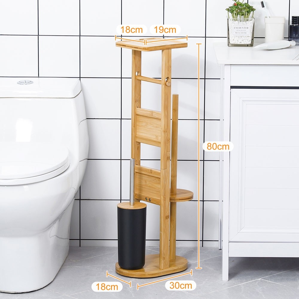 Yorbay mit aus WC-Bürstenhalter Bambus Smartphone Ablage Stand WC-Garnitur und Toilettenpapierhalter,