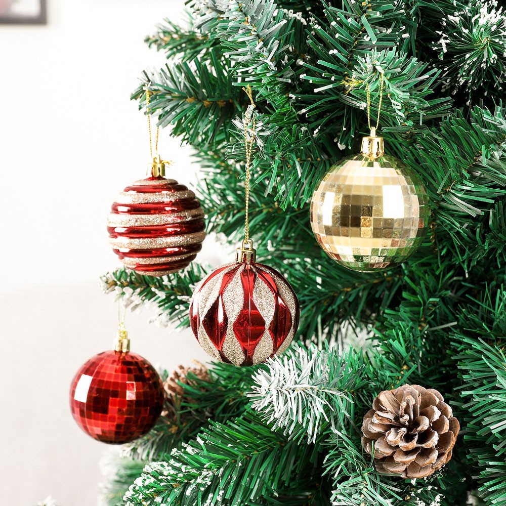 Yorbay 24er Weihnachtsbaumkugeln Set, 6cm Christbaumkugeln Rot Set, Gold Kunststoff