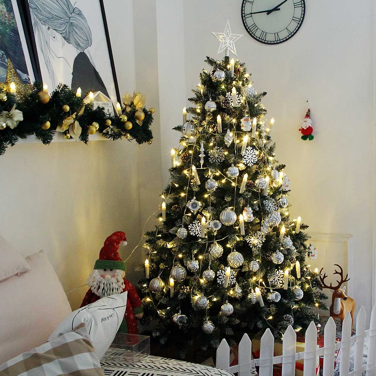 Yorbay Weihnachtsbaum Schnee Künstlicher 120cm - mit Weihnachten- 210cm Tannenbaum Dekoration für